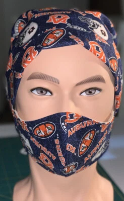 Auburn University Tigers SurgiScrub Cap Tie Back With Face Mask Set Men Women - Image 1 of 4