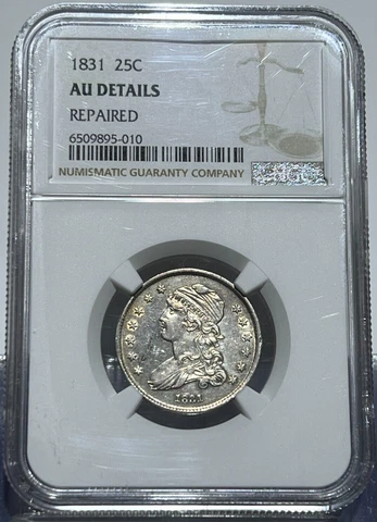 1831 CAPPED BUST SILVER QUARTER 25C NGC ALMOST UNCIRCULATED AU Cover
