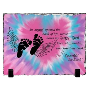 Photo Rock Baby Angel Picture on Rock 7.9” X 5.9” Stone Plaque - Picture 1 of 2
