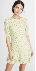 Faithfull The Brand Size S Lime Florence Luda Floral Puff Sleeve Mini Dress NWT - Picture 1 of 16