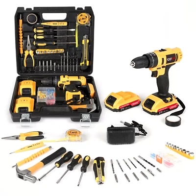 Cordless Screwdriver Set 21V Cordless Impact Drill 108pc Tool Box Set 2 Batteries - Image 1 of 4