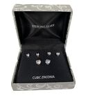 Sterling Silver Cubic Zirconia Pierced Earrings Studs Set Of 3 In Box
