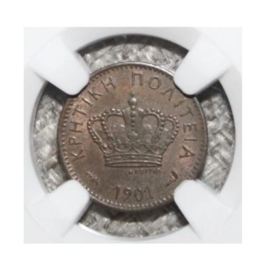 S-1 - Greece - Crete 1 Lepton 1901A NGC MS-64 BN Brilliant Unc. Coin - George - Image 1 of 4