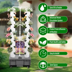56 Pot Vertical Hydroponics Tower Systems Set Hydroponic Growing Kit Garden Home - Picture 1 of 9