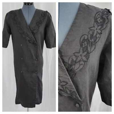 Vestido Vintage Carry Back Negro Doble Pecho con Cuello Bordado Talla 8 Foto 1 de 4