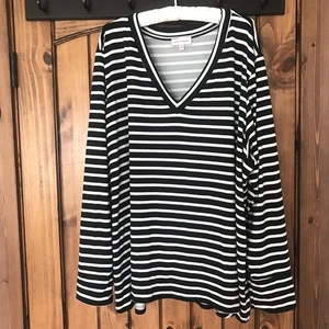 Top Molly & Isadora Mujer Plus 4X Negro Blanco Rayas Cuello en V Tejido Classicore Usado en Excelente Condición - Imagen 1 de 12