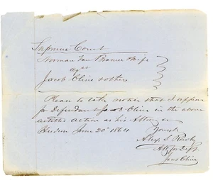 1864 Supreme Court Legal Notice Van Bramer vs. Jacob Cline Signed Alex S Rowley - Picture 1 of 2