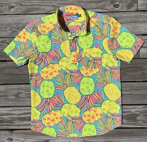Chubbies Weekend Pineapple Button Down Polo Stretch Pullover Shirt Neon Mens L - Picture 1 of 5