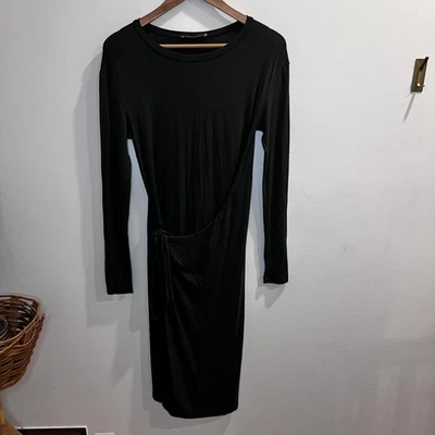 Vestido MaxMara Bodywear Mujer Pequeño Negro Jersey Manga Larga Envolvente Midi Italia Foto 1 de 4