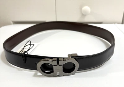 Cinturón Salvatore Ferragamo *Defectos Menores* Reversible Negro Marrón 36 Gunmetal Hebilla Foto 1 de 4