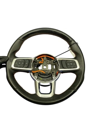 2020-2024 JEEP GLADIATOR JT OEM STEERING WHEEL BLACK LEATHER W/ORANGE STITCHING - Image 1 of 4