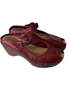 Zoccoli slip on Mary Jane rossi suola Croft Barrow sensabilità punta aperta taglia 6 - Foto 1 di 7