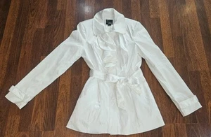 Takara White Satin Finish A Line Ruffle Coat Wedding City Boutique Size Large - Picture 1 of 15