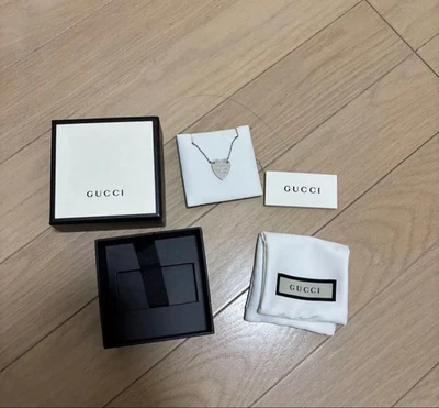 Gucci  Pendant Necklace Sterling Silver Heart Logo Tag No Box Japan Near mint - Image 1 of 2