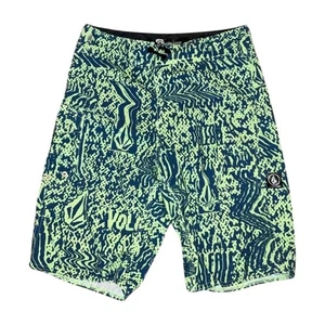 Volcom Mod Tech Green Blue Logo Board Shorts Size L waist 27 - Picture 1 of 3