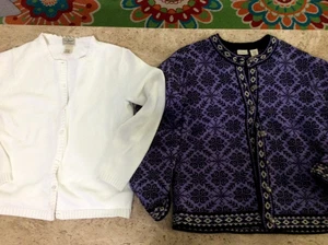 2 Women's Sz M  L.L. Bean Brand Cardigan Sweaters Button Front Fall Winter Warm - Picture 1 of 12