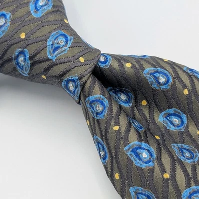 ERMENEGILDO ZEGNA Brown Gray Blue Raindrop Thick Shiny Woven Silk Tie Italy - Image 1 of 4