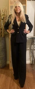 St. John Basics Damen Schwarz Hosenanzug Strick Blazer Gr. 4 Extra Lange Hose Wunderschön - Bild 1 von 9