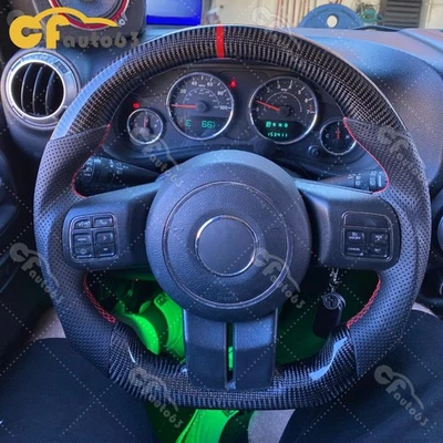 Volante de fibra de carbono real para Jeep Wrangler JK JKU 2011-2017 en forma de D Foto 1 de 4