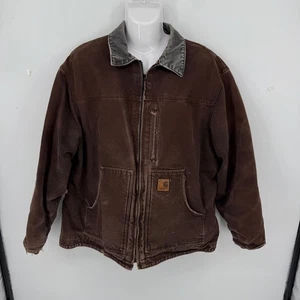 Carhartt Detroit Canvas Sherpa Lined Workwear Jacket XL C61-DKB Brown Distressed - Picture 1 of 13