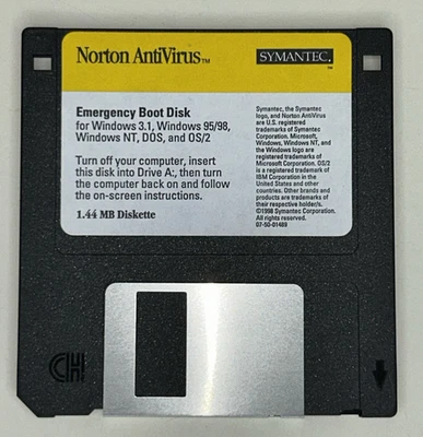 Norton AntiVirus Emergency Boot Disk Windows 3.1/95/98/NT DOS VTG 3.5″ Floppy - Image 1 of 2