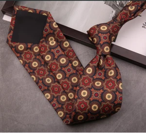 Vintage Digital Printed Polka Dot Brown Red JACQUARD WOVEN Men's Necktie Tie - Picture 1 of 1