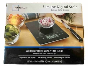 Mainstays Tempered Glass Slimline Digital Scale, Black LCD display weight - Picture 1 of 3