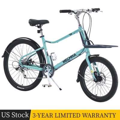 Bicicleta de Carga Unisex 26" Bicicleta de Cercanías de 7 Velocidades con Bastidores para Adultos y Adolescentes Foto 1 de 4
