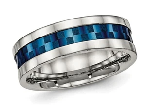 Anillo de banda a cuadros azul enchapado en IP (7 mm) - Imagen 1 de 5