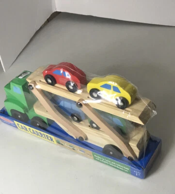 Camión portacoches Melissa & Doug clásico juego de juguetes de madera nuevo Foto 1 de 4