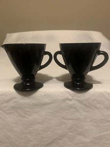 Hazel Atlas Vintage Black Glass Ovide Creamer And Sugar Bowl - Picture 1 of 24