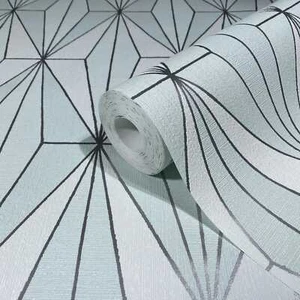 Tapete Grün Silber Grafisch Wohnzimmer Schlafzimmer MADE IN GERMANY 10,05x0,53 - Bild 1 von 4