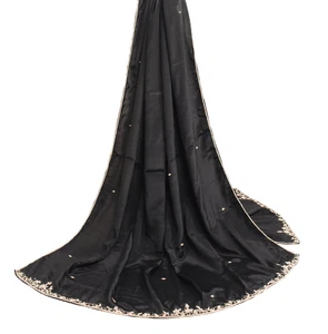 Sushila Vintage Black Zardozi Work Dupatta Art Crepe Soft Classy LongStole Hijab - Picture 1 of 9