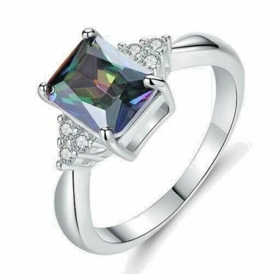  Anillo; Piedra Gema Circón Místico Cuadrado Lleno Oro Blanco 14k Bronce Talla 5.5    Foto 1 de 4