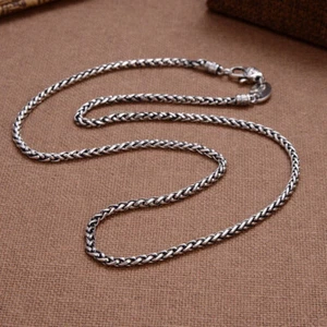 Collar de cadena de eslabones de trigo redondo de 3 mm para hombre y mujer real S925  - Imagen 1 de 6