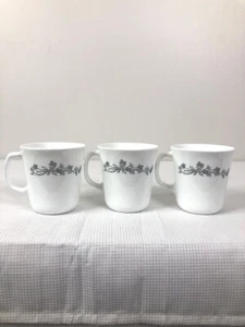 Vintage Corning Coffee Tea Cup Mug White With Gray Flowers Ribbon USA Set 3 - Picture 1 of 12