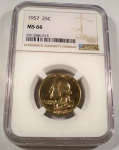 1957 NGC MS66 WASHINGTON QUARTER AMAZING RAINBOW TONE SILVER 25c MS 66 - Picture 1 of 5