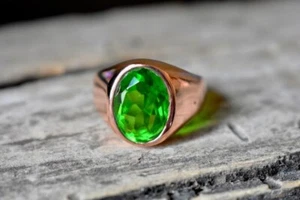18K Rose Gold Faceted Green Peridot Oval Gemstone 925 Sterling Silver Ring Gift - Picture 1 of 10