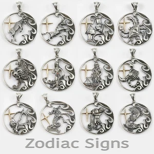 Zodiac Signs Horoscope Sterling Silver Pendants Charms w/Golden Star - Picture 1 of 36