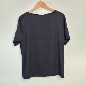 Scanlan Theodore 100% Silk Women's Top T-shirt Blouse Size S/M Navy Black Check