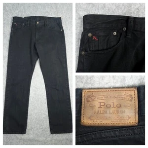 Polo Ralph Lauren Hampton Jeans 36x32 Black Relaxed Straight Fit RL Logo Denim - Picture 1 of 23