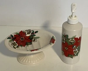 Dispensador de lociones y platos de jabón Crowne Oakes Designs Poinsettia hecho en Inglaterra - Imagen 1 de 13