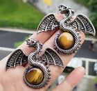 2 pièces pendentifs œil de tigre pierres précieuses wyvern wiverne magie Reiki guérison amulette