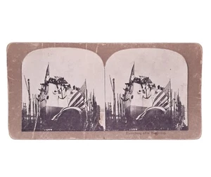 1900's Antique Stereograph Card Launching An American Battleship US Navy Slide - Picture 1 of 3
