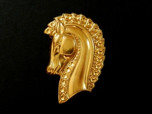 Vintage Raw Brass Stamping / Ornate Horse Head / 2 3/4" x 1 1/8" - Picture 1 of 3