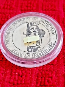 Hobo Nickle Hand Carved Young Lady On Silver 50 Cent JFK - Picture 1 of 3