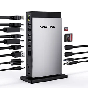 DisplayLink Docking Station USB C Dock 3 Monitors 3HDMI 2DP RJ45 Audio/Mic 15in1 - Picture 1 of 12