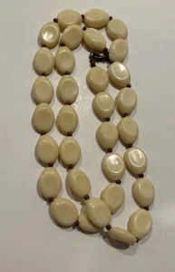 Retro Vintage Cream and Brown Beaded Necklace 36" Long - Picture 1 of 9