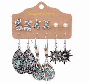 Boho Hippie Earring Set, 6 Pairs, Vintage Style **UK Seller** - Picture 1 of 4