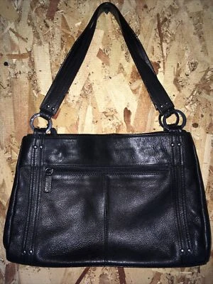 BOLSO DE MANO ROLFS CUERO GENUINO NEGRO DOBLE ASA, TALLA M-LG, BUEN ESTADO Foto 1 de 4